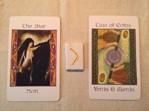 Draw June 10, 2016: Nott/The Star; Kenaz, reversed ;Fenja & Menja/Two of Coins.