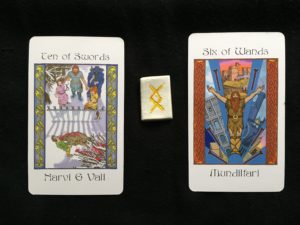 Narvi & Vali/Ten of Swords; Inguz; Mundilfari/Six of Wands