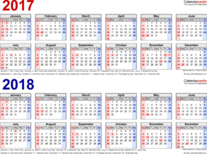 2017-2018 Calendar from CalendarPedia