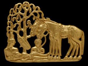 Scythians with horses under a tree. Gold belt plaque. Siberia, 4th–3rd century BC. © The State Hermitage Museum, St Petersburg, 2017. Photo: V Terebenin.`