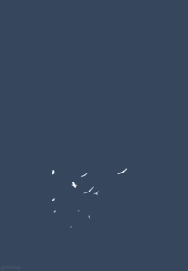 A gif with a dark blue background and white bird silhouettes moving in a meditative pattern.