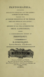 The title page of Pantographia, printed in fancy lettering with the printer's logo.
