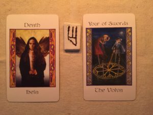 Draw May 1, 2016" Hela/Death, Yr (r). The Volva/Four of Swords