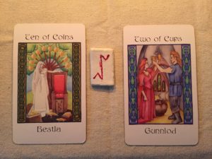 Draw May 3, 2016: Bestla/Ten of Coins; Cweorth; Gunnlod/Two of Cups